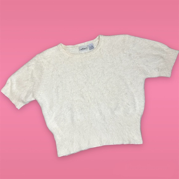 Hillard & Hanson White Angora Lambswool Cropped Pullover Sweater Large *BUNDLE* - Picture 1 of 3